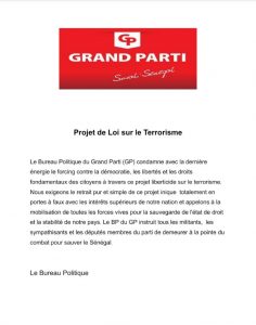 Le Grand Parti réagit à la modification du Code pénal